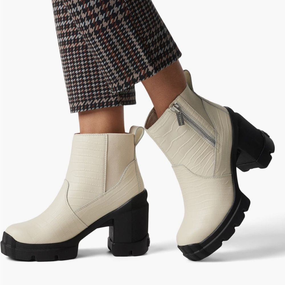 Sorel Caribou X Heel Chelsea Boot Chalk White Waterproof Platform $180